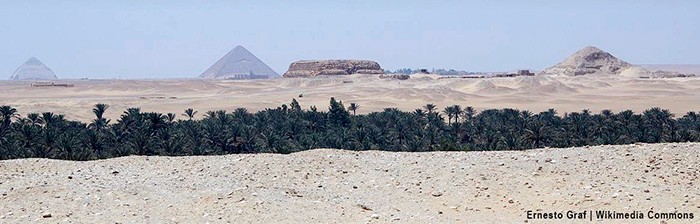 Bent Pyramid of Sneferu (Dashur), Red Pyramid of Sneferu (Dashur), Mastaba of Shepseskaf (South Sakkara) and the Pyramid of Pepi II (South Sakkara).