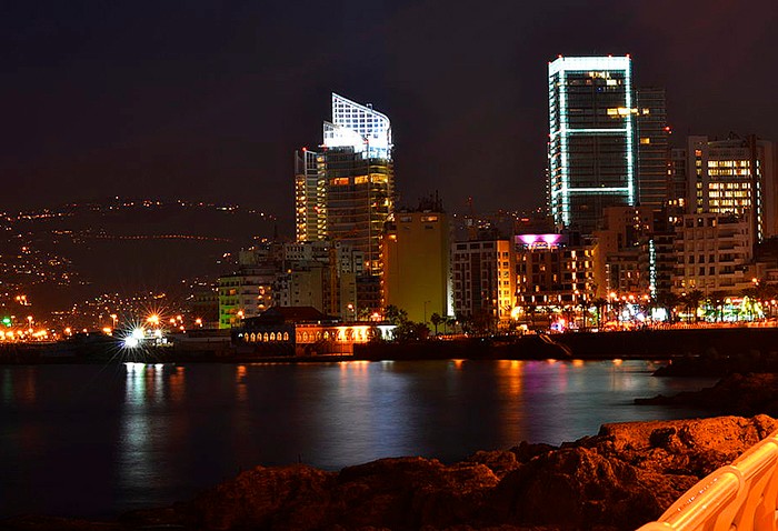Downtown Beirut at night.