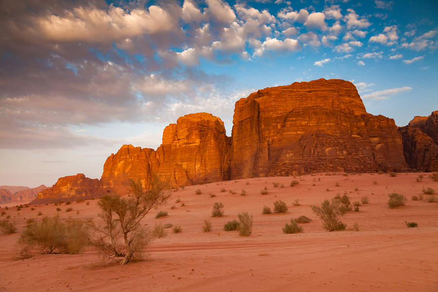 Wadi Rum Desert in Jordan at the beautiful dawn.